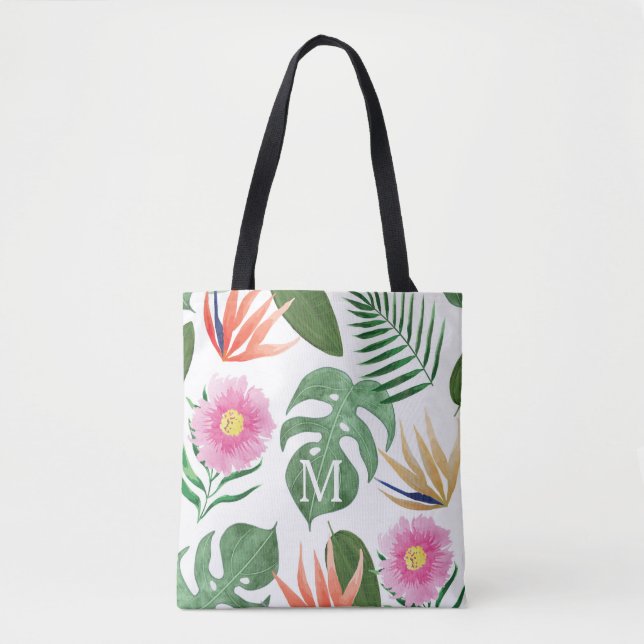 Sac fourre-tout à fleurs tropicales et monogramme  (Devant)