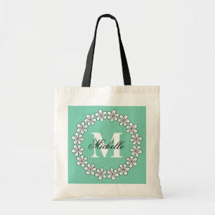 Sac fourre-tout à fleurs vert menthe personnalisé