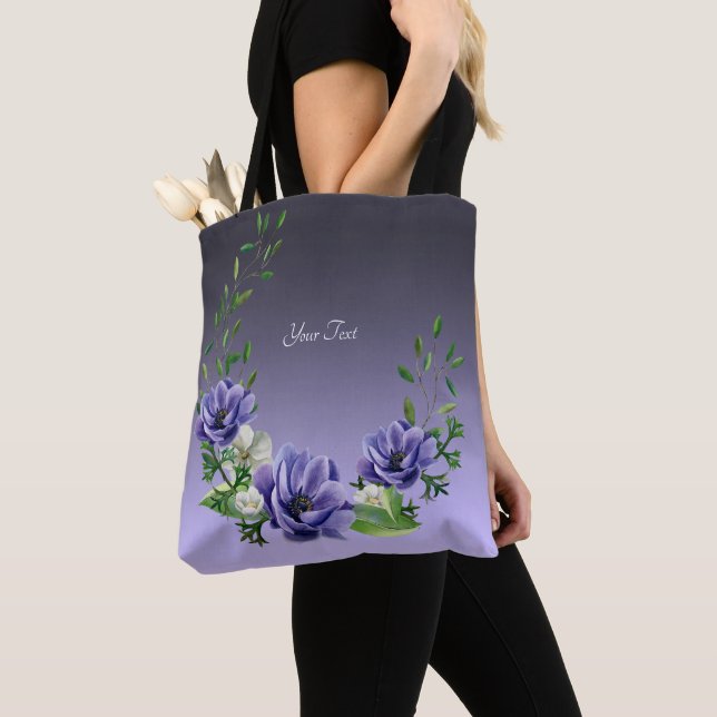 Sac fourre-tout à fleurs violettes aquarelle (De près)
