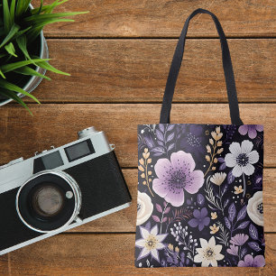 Sac fourre-tout à fleurs violettes personnalisé po