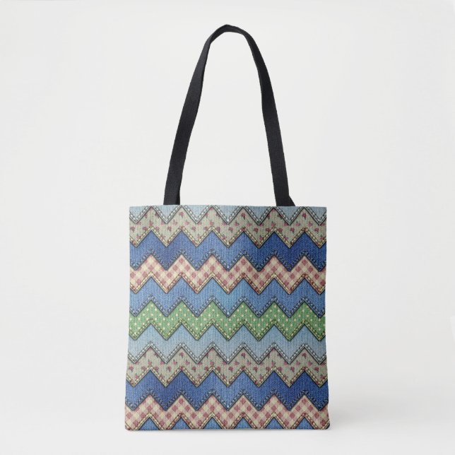 Sac fourre-tout à impression chevron en denim (Devant)