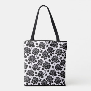 Sac fourre-tout à impression de rose florale noire