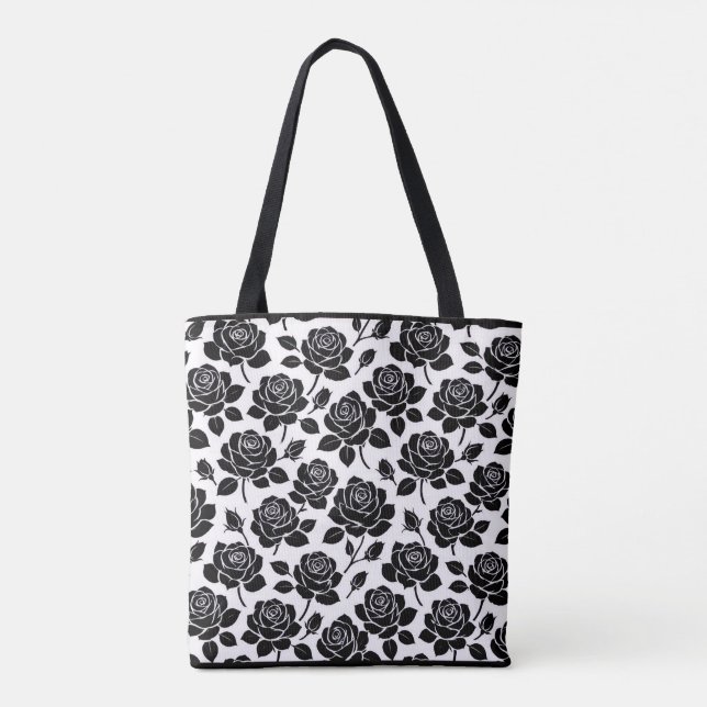 Sac fourre-tout à impression de rose florale noire (Dos)