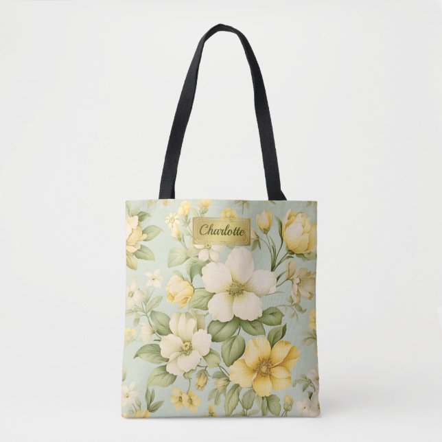 Sac fourre-tout à impression florale avec nom pers (Devant)