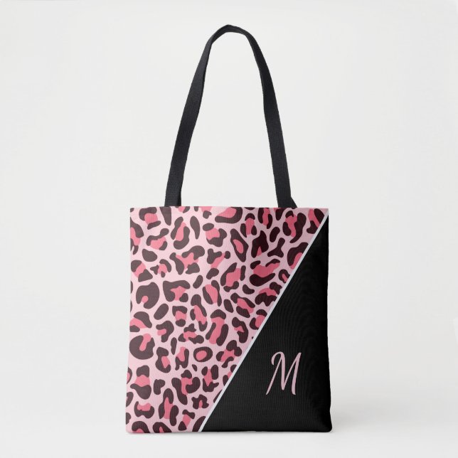 Sac fourre-tout à imprimé léopard rose et monogram (Devant)