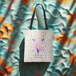 Sac fourre-tout à initiale florale V avec motif pa