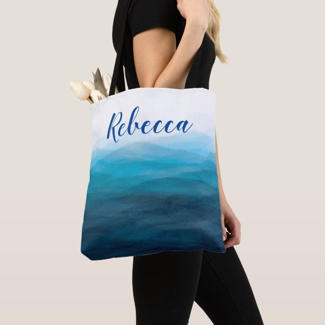 Sac fourre-tout à l'aquarelle avec motif de vagues (De près)