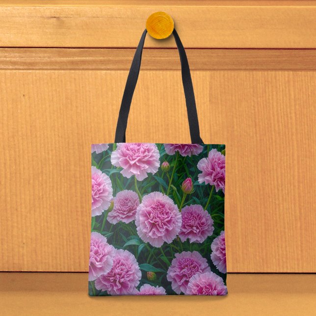 Sac fourre-tout à l'image des œillets roses n° 2 (Tote bag with pink carnations)