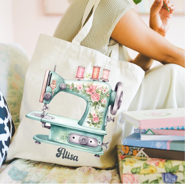 Sac fourre-tout à machine à coudre fleuri bleu (Beautiful sewing machine design for the best hobby idea. )