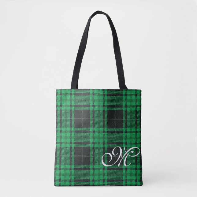 Sac fourre-tout à monogramme à carreaux verts (Devant)