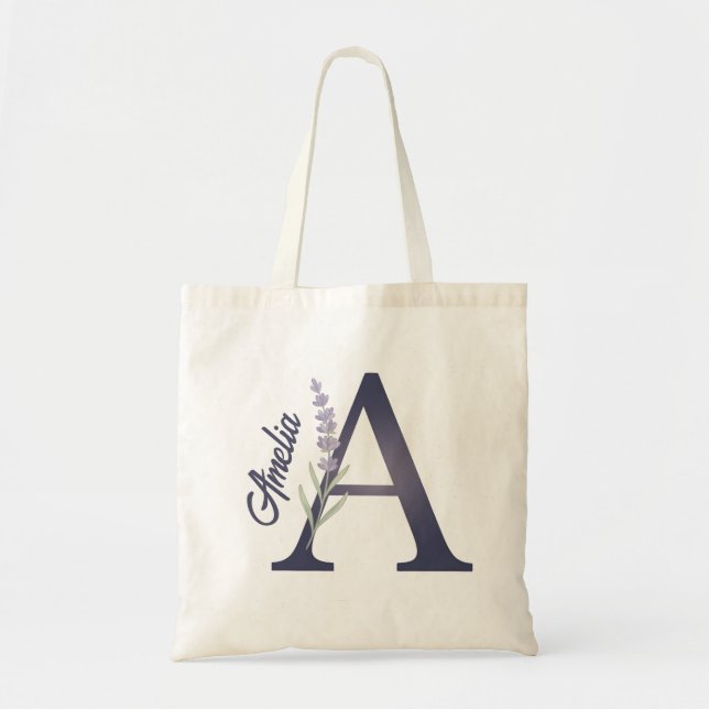 Sac fourre-tout à monogramme A floral lavande pers (Devant)