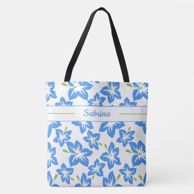 Sac fourre-tout à monogramme à motif d'hibiscus bl (Devant)