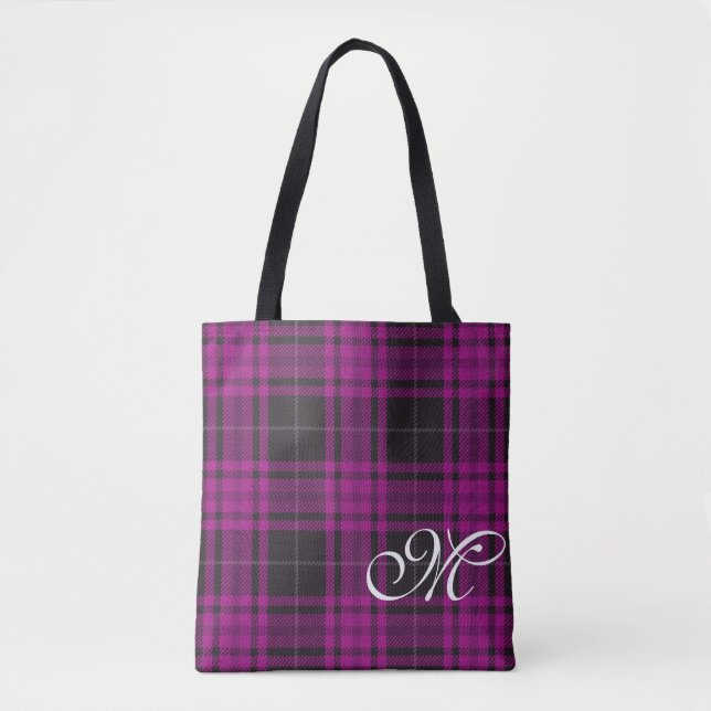 Sac fourre-tout à monogramme carreaux violets (Devant)