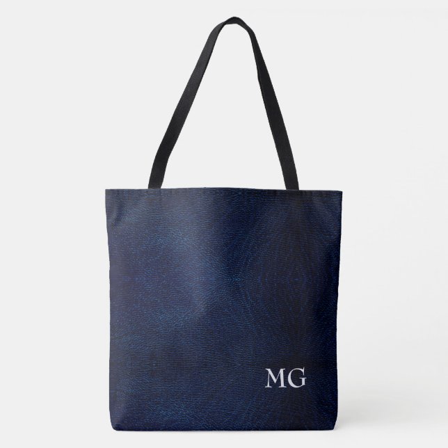 Sac fourre-tout à monogramme en simili-cuir bleu m (Devant)