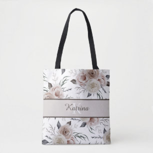 Sac fourre-tout à monogramme et rose aquarelle