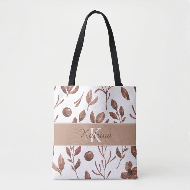 Sac fourre-tout à monogramme floral aquarelle (Devant)