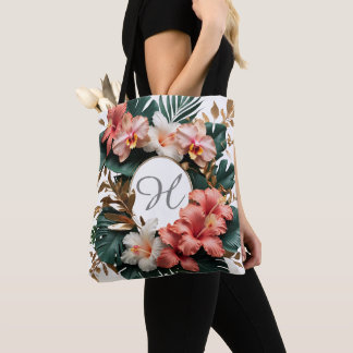 Sac fourre-tout à monogramme floral tropical éléga