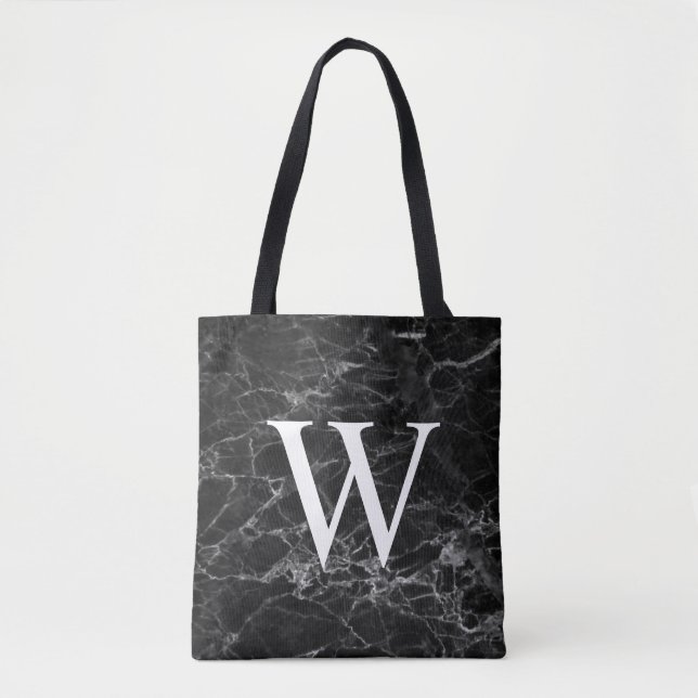 Sac fourre-tout à monogramme initial en marbre noi (Devant)