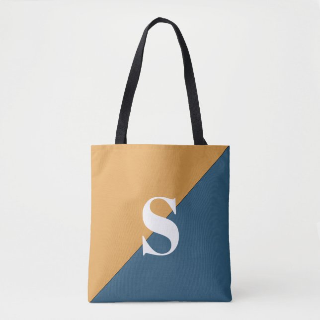 Sac fourre-tout à monogramme jaune moutarde et ble (Devant)