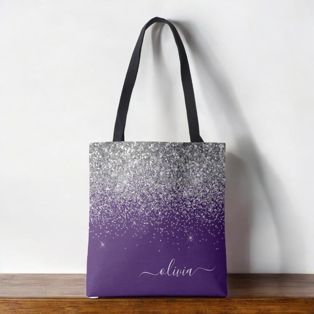 Sac fourre-tout à monogramme pailleté argent viole (Créateur téléchargé)