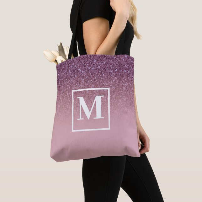 Sac fourre-tout à monogramme pailleté or rose (De près)