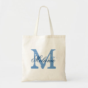 Sac fourre-tout à monogramme personnalisé bleu e