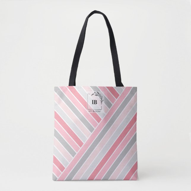 Sac fourre-tout à monogramme rayé de nuances de ro (Devant)