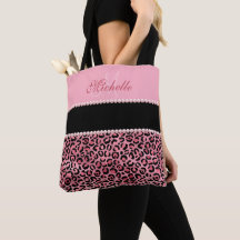 Sac fourre-tout à monogramme rose léopard noir et