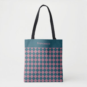Sac fourre-tout à motif argyle bleu océan rose ave