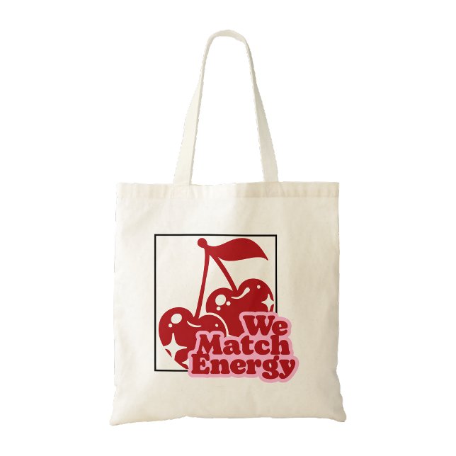 Sac fourre-tout à motif cerise (We match energy cherry print tote bag)