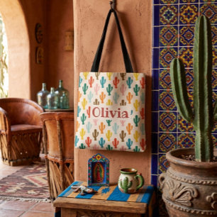 Sac fourre-tout à motif de cactus colorés personna