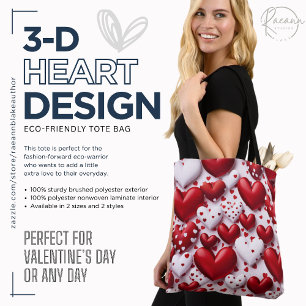 Sac fourre-tout à motif de cœur en 3D