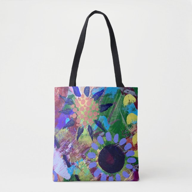 Sac fourre-tout à motif de fleurs abstraites (Devant)