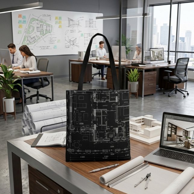 Sac fourre-tout à motif de plan d'architecte (Créateur téléchargé)