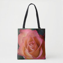 Sac fourre-tout à motif de rose rose pêche fleuri