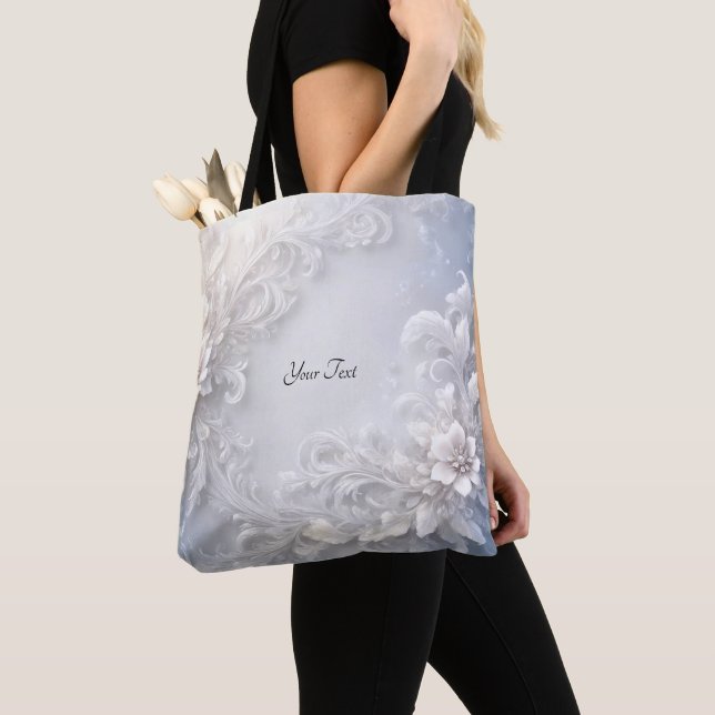 Sac fourre-tout à motif floral blanc (De près)