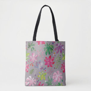 Sac fourre-tout à motif floral éclatant gris lilas