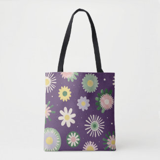 Sac fourre-tout à motif floral fantaisiste violet