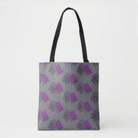 Sac fourre-tout à motif floral gris pourpre