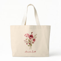 Sac fourre-tout à motif floral mignon avec nom en