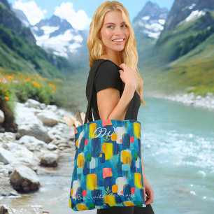 Sac fourre-tout à motif géométrique abstrait bleu