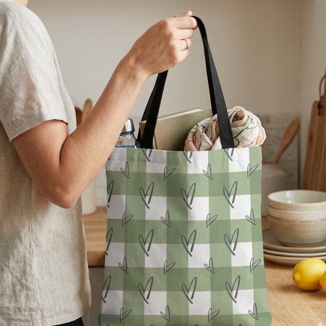 Sac fourre-tout à motif gingham vert sauge esthéti (Créateur téléchargé)