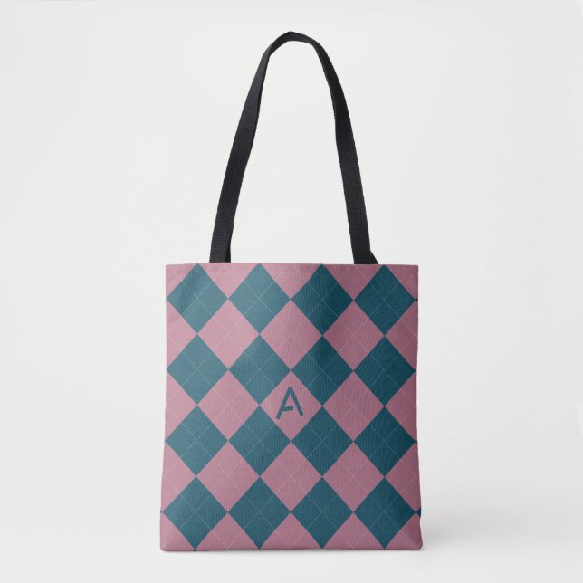 Sac fourre-tout à motif monogramme argyle bleu océ (Devant)