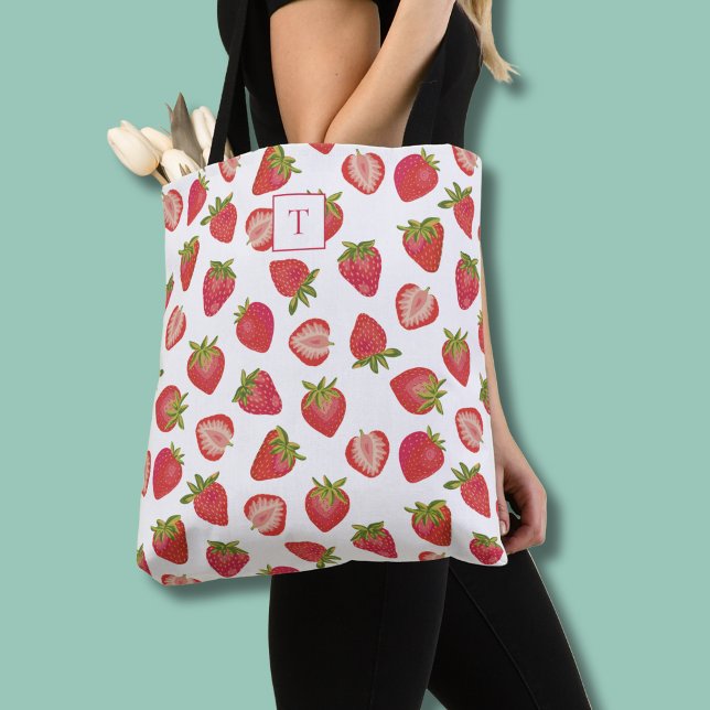 Sac fourre-tout à motif monogramme fraise (Strawberry pattern monogram tote bag)