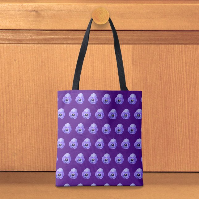 Sac fourre-tout à motif sans couture de pensée vio (Tote bag with seamless pattern of a purple pansy)