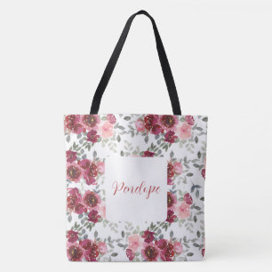 Sac fourre-tout à nom floral joli aquarelle