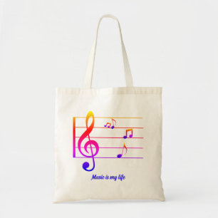 Sac fourre-tout à notes de musique colorées