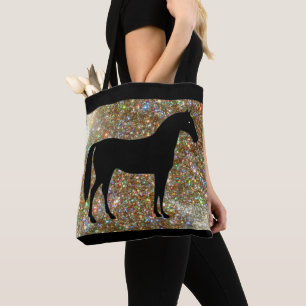 Sac fourre-tout à paillettes cheval noir et or