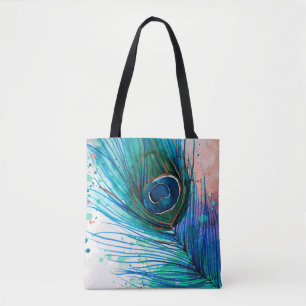 Sac fourre-tout à plume de paon d'aquarelle