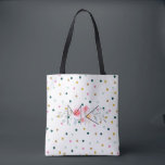 Sac fourre-tout à points polka coloré avec vos ini<br><div class="desc">Sac fourre-tout Polka Dot coloré avec vos Initiales dessus. Customisez le monogramme avec les initiales que vous voulez. Il s'agit d'un sac fourre-tout blanc frais et magnifique avec différents points colorés dont des points dorés. Il y a une poitrine de pivoine aquarelle placée derrière le texte qui fait que les...</div>